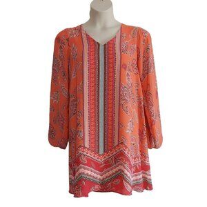 Cato Women's Orange/Pink Boho Style Floral and Paisley Print Dress
